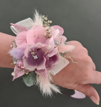 Load image into Gallery viewer, Pastel pink & purple everlasting flowers corsage - School formal / wedding