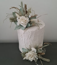 Load image into Gallery viewer, Double flower cake topper in sage, white, neutral & champagne gold