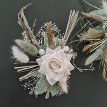 Load image into Gallery viewer, Double flower cake topper in sage, white, neutral & champagne gold