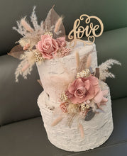 Load image into Gallery viewer, Fully preserved double cake topper in mauve & dusty pink