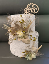 Load image into Gallery viewer, Double floral cake topper, yellow, sage & champagne gold