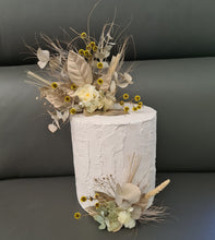 Load image into Gallery viewer, Double floral cake topper, yellow, sage & champagne gold