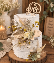 Load image into Gallery viewer, Double floral cake topper, yellow, sage & champagne gold