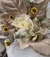 Load image into Gallery viewer, Double floral cake topper, yellow, sage & champagne gold