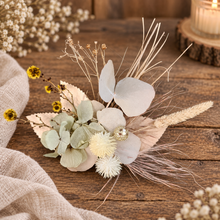 Load image into Gallery viewer, Double floral cake topper, yellow, sage & champagne gold