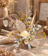 Load image into Gallery viewer, Double floral cake topper, yellow, sage & champagne gold