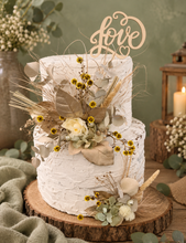 Load image into Gallery viewer, Double floral cake topper, yellow, sage & champagne gold