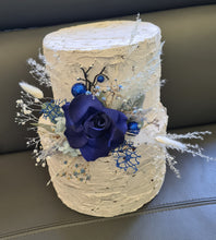 Load image into Gallery viewer, Floral cake topper in blue, green & white with the glitter