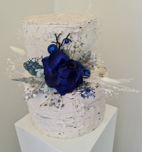 Load image into Gallery viewer, Floral cake topper in blue, green & white with the glitter