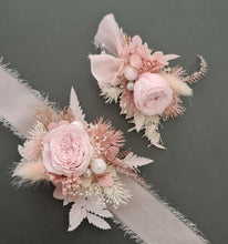 Load image into Gallery viewer, Mini preserved peony corsage & buttonhole - baby & dusty pink colours – school formal
