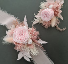 Load image into Gallery viewer, Mini preserved peony corsage & buttonhole - baby & dusty pink colours – school formal