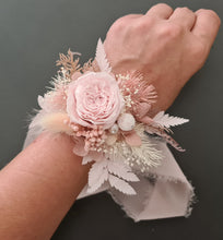 Load image into Gallery viewer, Mini preserved peony corsage & buttonhole - baby & dusty pink colours – school formal