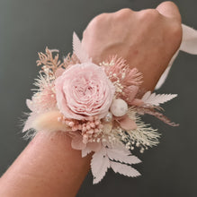 Load image into Gallery viewer, Mini preserved peony corsage & buttonhole - baby & dusty pink colours – school formal