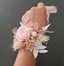 Load image into Gallery viewer, Mini preserved peony corsage & buttonhole - baby & dusty pink colours – school formal