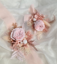 Load image into Gallery viewer, Mini preserved peony corsage & buttonhole - baby & dusty pink colours – school formal