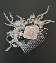 Load image into Gallery viewer, Larger size flower comb in green, white & neutral colours
