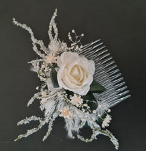 Load image into Gallery viewer, Larger size flower comb in green, white & neutral colours