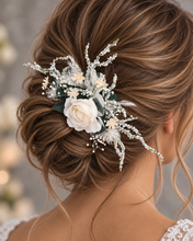 Load image into Gallery viewer, Larger size flower comb in green, white & neutral colours