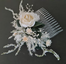 Load image into Gallery viewer, Larger size flower comb in green, white & neutral colours