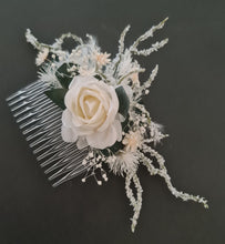 Load image into Gallery viewer, Larger size flower comb in green, white & neutral colours