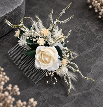 Load image into Gallery viewer, Larger size flower comb in green, white & neutral colours