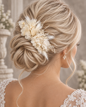 Load image into Gallery viewer, Larger size white preserved flowers comb – Wedding, school formal, engagement
