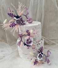 Load image into Gallery viewer, 3 x Cake toppers flower rings - white, violet, pink purple & silver - Cake decor