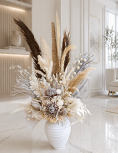 Load image into Gallery viewer, Boho King Protea Everlasting flowers in urn - HIRE ONLY