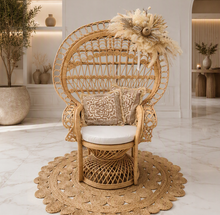 Load image into Gallery viewer, Boho Queen Peacock Chair with chair flowers - HIRE ONLY
