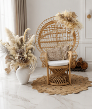 Load image into Gallery viewer, Boho set up Peacock Queen Chair, Chair Flowers & Flowers in urn - HIRE ONLY
