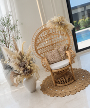 Load image into Gallery viewer, Boho set up Peacock Queen Chair, Chair Flowers & Flowers in urn - HIRE ONLY