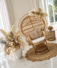 Load image into Gallery viewer, Boho set up Peacock Queen Chair, Chair Flowers & Flowers in urn - HIRE ONLY