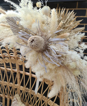 Load image into Gallery viewer, Boho set up Peacock Queen Chair, Chair Flowers & Flowers in urn - HIRE ONLY