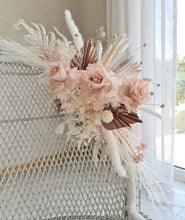 Load image into Gallery viewer, White peacock chair & dusty pastel pink chair flowers - HIRE ONLY