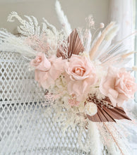 Load image into Gallery viewer, White peacock chair & dusty pastel pink chair flowers - HIRE ONLY