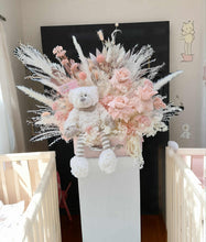 Load image into Gallery viewer, Dusty pink everlasting flowers & bear in chest - HIRE ONLY