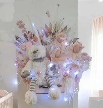 Load image into Gallery viewer, Dusty pink everlasting flowers & bear in chest - HIRE ONLY