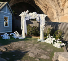 Load image into Gallery viewer, White wooden arbour & flowers - Advanced - HIRE ONLY