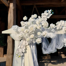 Load image into Gallery viewer, White wooden arbour & flowers - Deluxe - HIRE ONLY