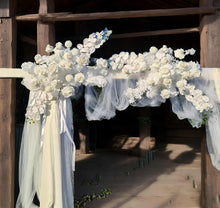 Load image into Gallery viewer, White wooden arbour & flowers - Deluxe - HIRE ONLY