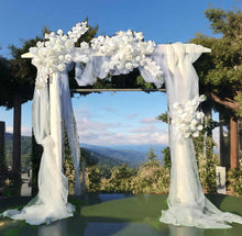 Load image into Gallery viewer, White wooden arbour & flowers - Deluxe - HIRE ONLY