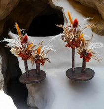 Load image into Gallery viewer, Wood round bud vases with rustic preserved flowers - HIRE ONLY