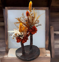 Load image into Gallery viewer, Wood round bud vases with rustic preserved flowers - HIRE ONLY