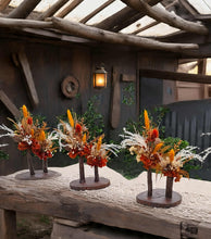 Load image into Gallery viewer, Wood round bud vases with rustic preserved flowers - HIRE ONLY