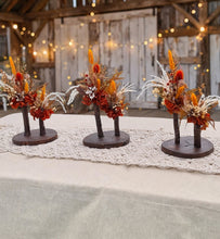 Load image into Gallery viewer, Wood round bud vases with rustic preserved flowers - HIRE ONLY