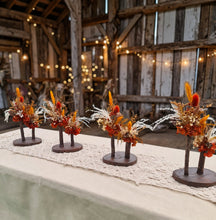 Load image into Gallery viewer, Wood round bud vases with rustic preserved flowers - HIRE ONLY