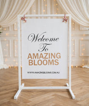 Load image into Gallery viewer, White Welcome Sign Stand ONLY - wedding events - HIRE ONLY