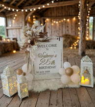 Load image into Gallery viewer, White Welcome Sign Stand ONLY - wedding events - HIRE ONLY