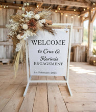 Load image into Gallery viewer, White Welcome Sign Stand ONLY - wedding events - HIRE ONLY