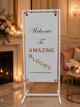 Load image into Gallery viewer, White Welcome Sign Stand , seating chart - Wedding, events - HIRE ONLY